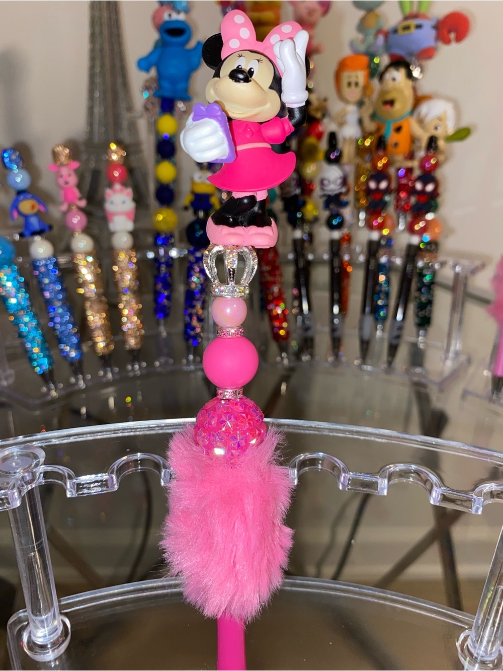 Disney Pink Minnie Mouse Plush Top Pen with Fluffy Tail